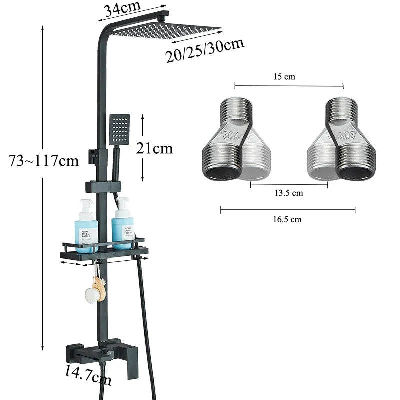 Afralia™ Matte Black Stainless Steel Shower Faucet Set with Rainfall Waterfall Bathtub Mixer