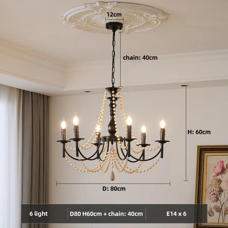 Afralia™ Retro Black Metal Candle Chandelier E14 LED Pendant Lights for Home Decor