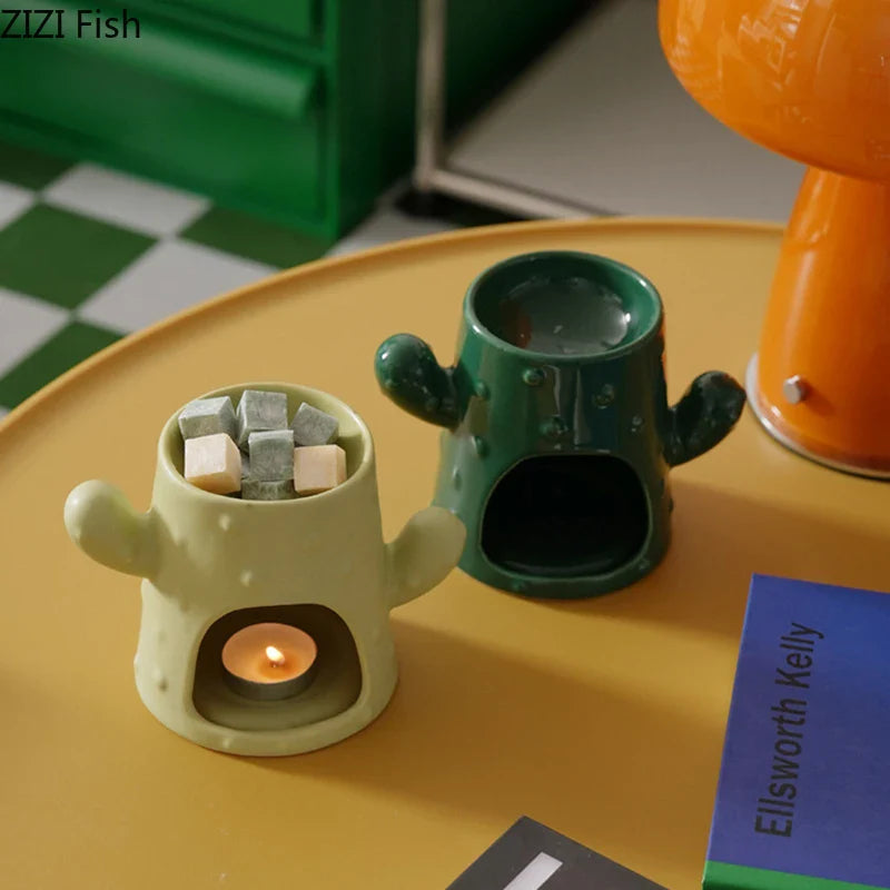 Afralia™ Ceramic Cactus Incense Burner and Aromatherapy Tray