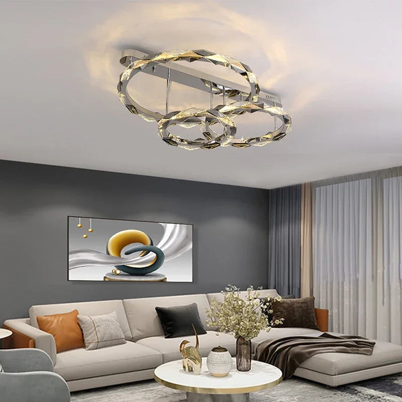 Afralia™ Modern Crystal LED Ceiling Chandelier Light Set for Stylish Indoor Lighting