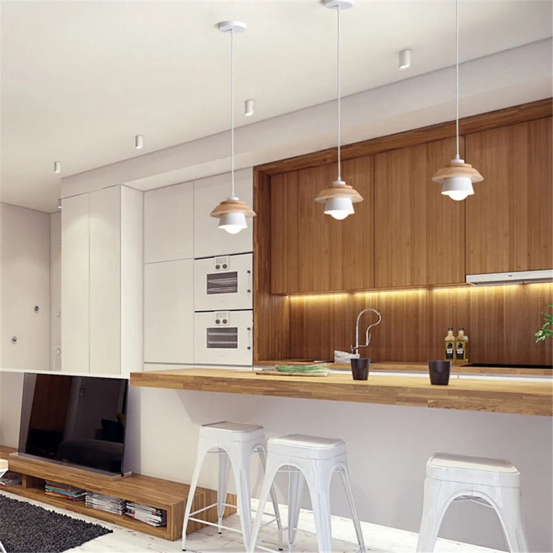 Afralia™ Modern Simplicity LED Pendant Light Iron Wooden Lamp for Living Room Restaurant