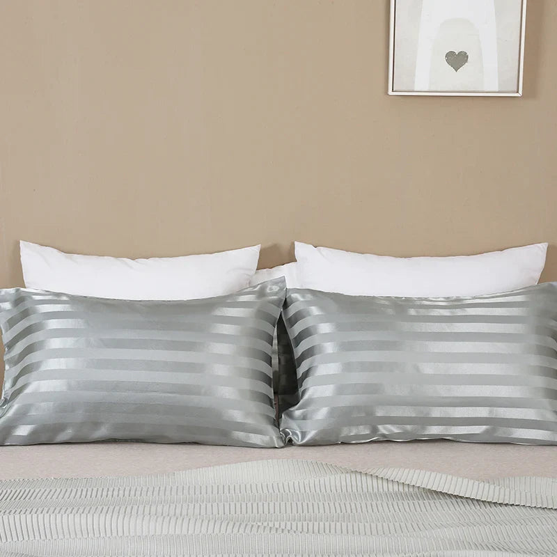 Afralia™ Luxury Satin Stripes Pillowcase | Soft Jacquard Pillow Cover for Queen & King Size