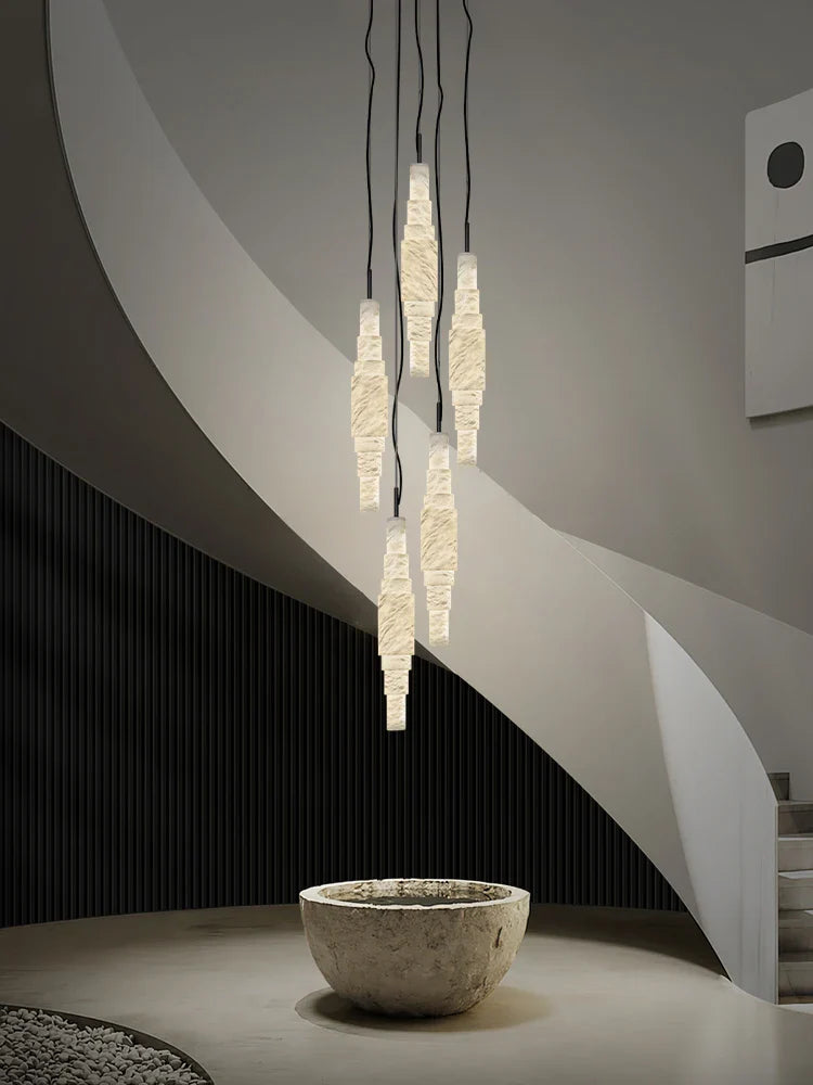 Afralia™ Veined Marble Chandelier Hand-Carved Alabaster Pendant Light