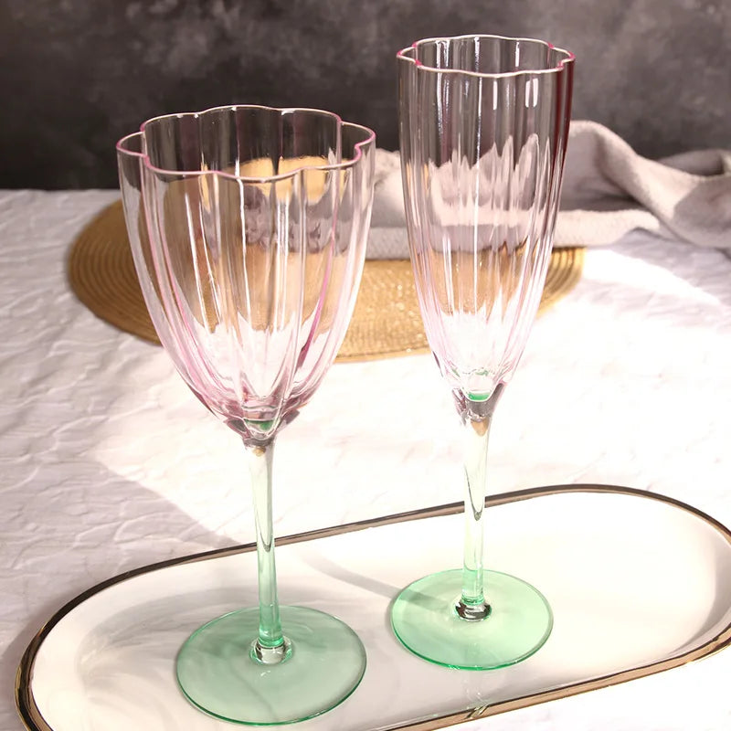 Afralia™ Petal Veins Goblet: Elegant Art Red Wine Champagne Glass for Family Restaurant & Holiday.