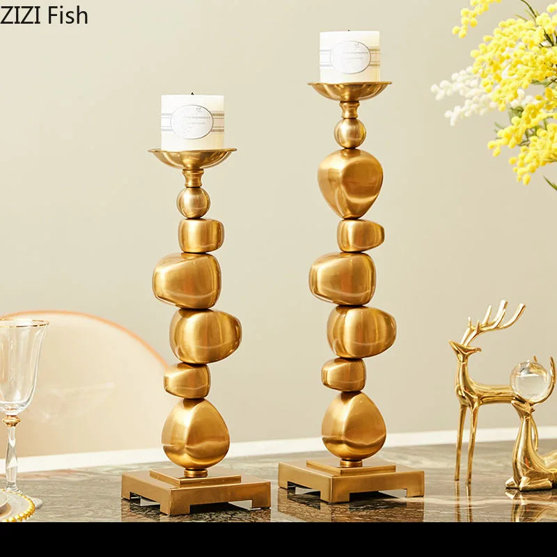 Afralia™ Golden Alloy Stone Pile Candle Holder Ornament Home Aroma Container