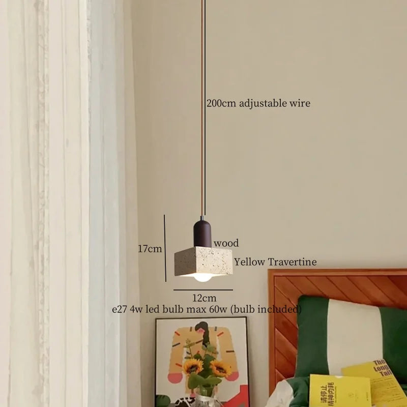 Afralia™ Yellow Travertine Wabi Sabi LED Pendant Lights for Bedroom Living Room
