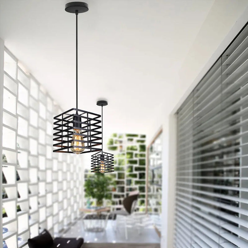 Afralia™ Black Metal Cage Pendant Light - Vintage Industrial Loft Kitchen Lighting