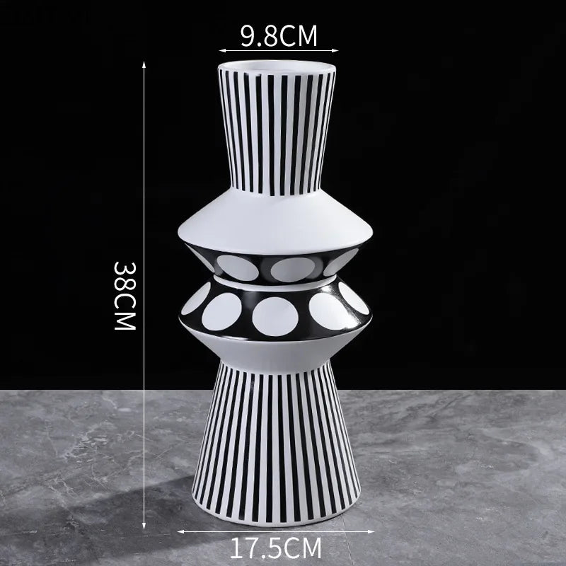 Afralia™ Ceramic Vase Modern Black White Irregular Geometric Living Room Decor