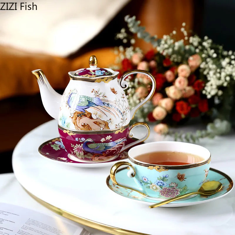 Afralia™ Phoenix Pattern Bone Cup & Saucer Set, Exquisite Gilding Coffee Mug