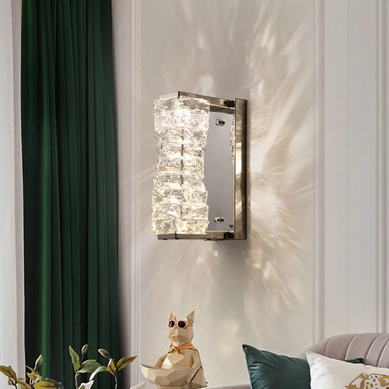 Afralia™ Modern K9 Crystal LED Wall Lamp Chrome Steel Sconces Indoor Lighting Fixtures