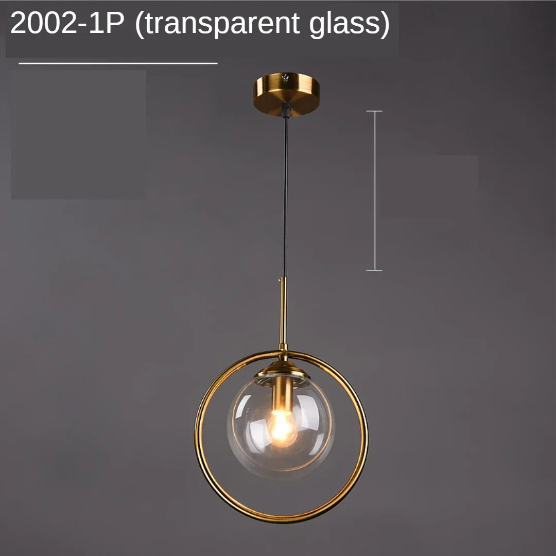 Afralia™ Golden Ring Glass Ball Pendant Light for Kitchen Dining Room & Bedside