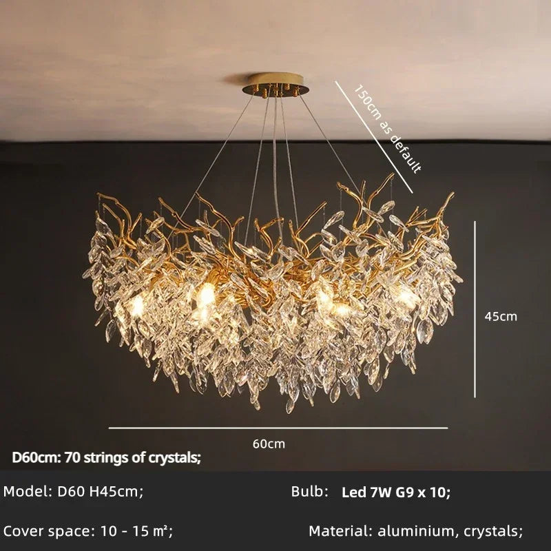 Afralia™ Crystal Branch Pendant Light Chandelier Luxe LED Gold Droplight