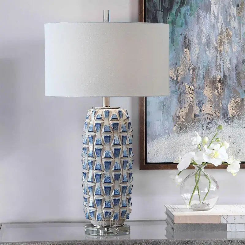 Afralia™ Prismatic Blue Ceramic Table Lamp for Elegant Living Room and Bedroom Decor