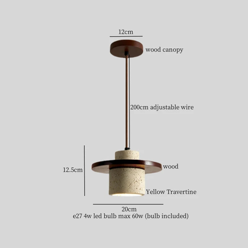 Afralia™ LED Pendant Lamp Yellow Travertine Wood Nordic Minimalism Hanging Light