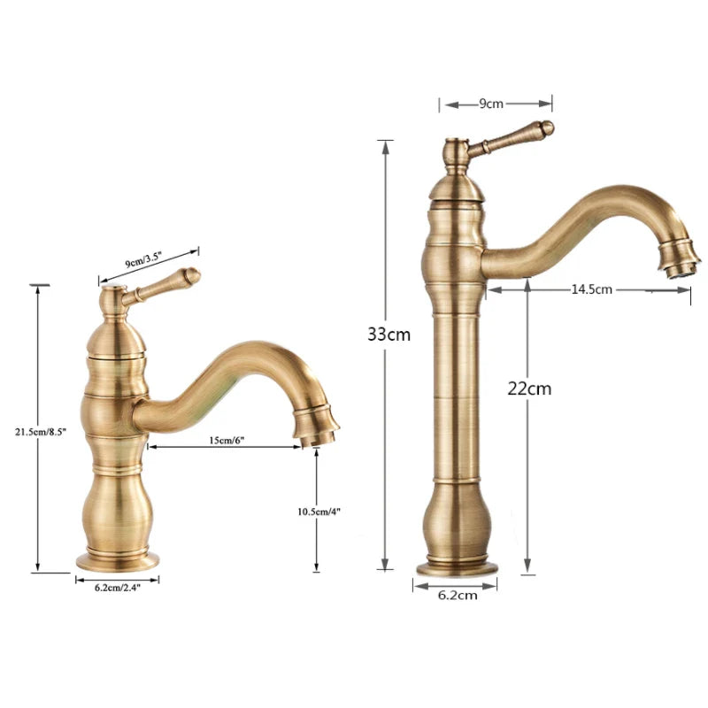 Afralia™ Antique Brass Basin Faucet Hot Cold Mixer Tap Single Handle Sink Faucet