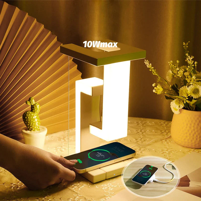 Afralia™ Wireless Charging Desk Lamp LED Night Light for Bedroom, Anti-Gravity Design