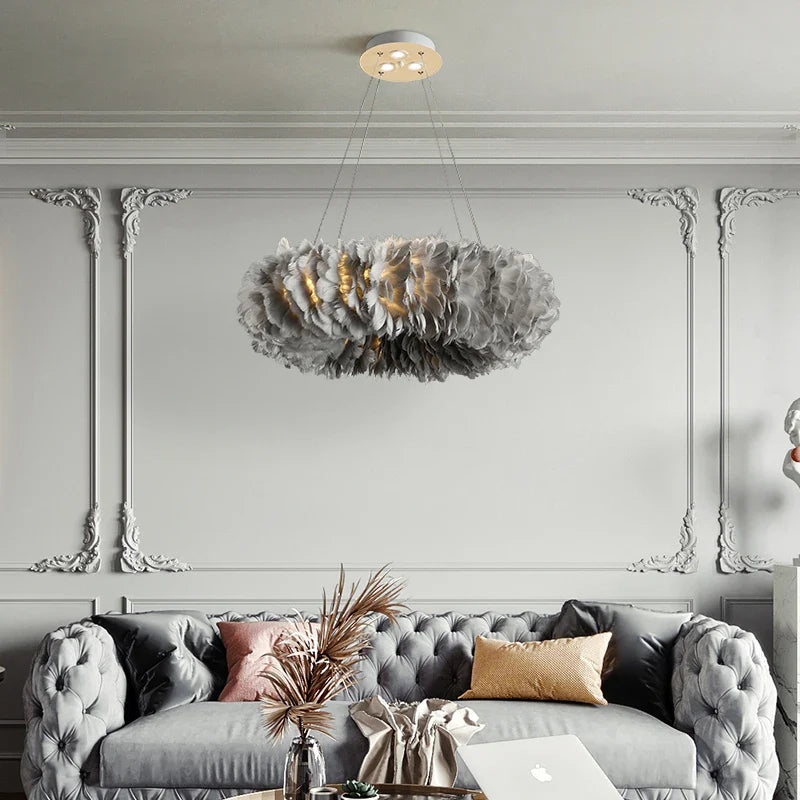 Afralia™ Nordic White Feather Chandelier for Bedroom Kitchen Dining Room