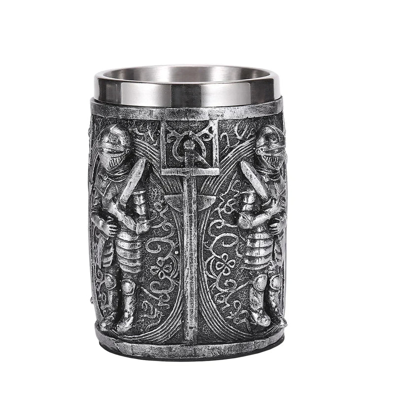 Afralia™ Medieval Warrior Stainless Steel Beer Mug Tankard - Retro Pub Bar Decor