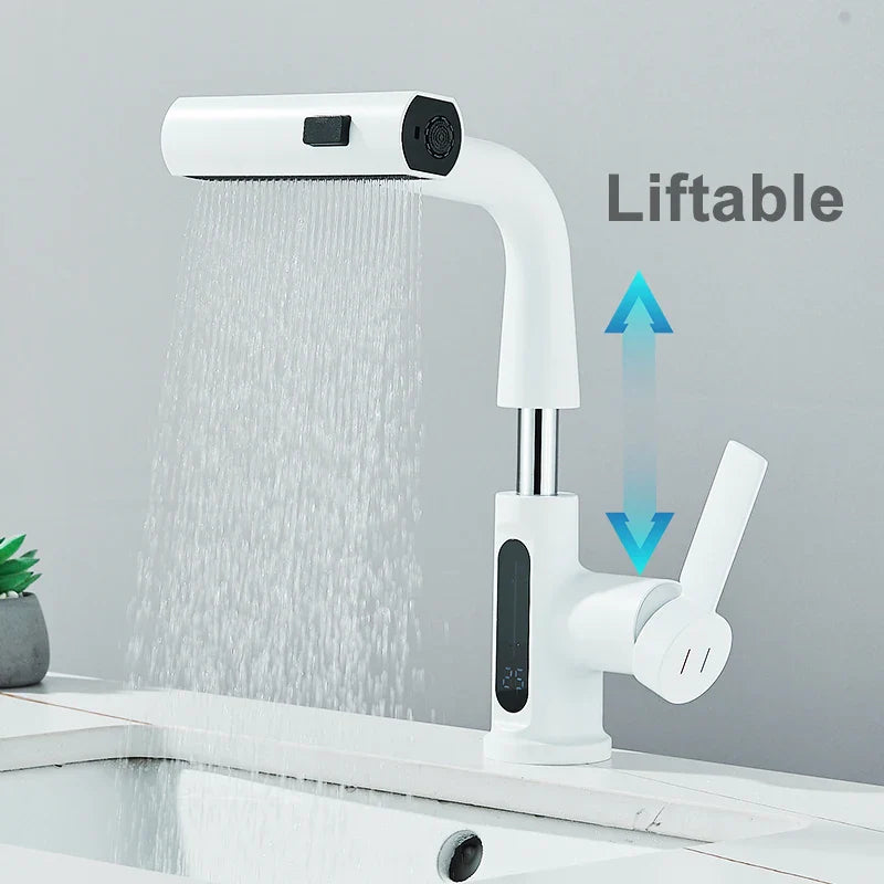 Afralia™ Digital Display Basin Faucet with 3-Way Nozzle: Pull Out, Rainfall Stream, Hot Cold Mixer