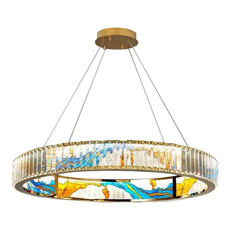 Afralia™ Luxury Enamel Chandelier Crystal Glass Pendant Light with LED Ring for Villa Decor