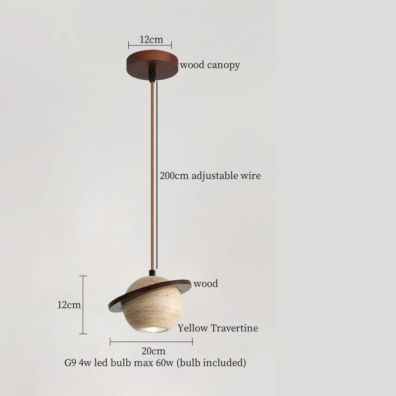 Afralia™ Yellow Travertine LED Pendant Lamps for Living Room Bedside Kitchen Decor
