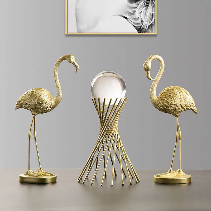 Afralia™ Golden Flamingo Resin Figurines: Luxury Animal Decor for Home & Office