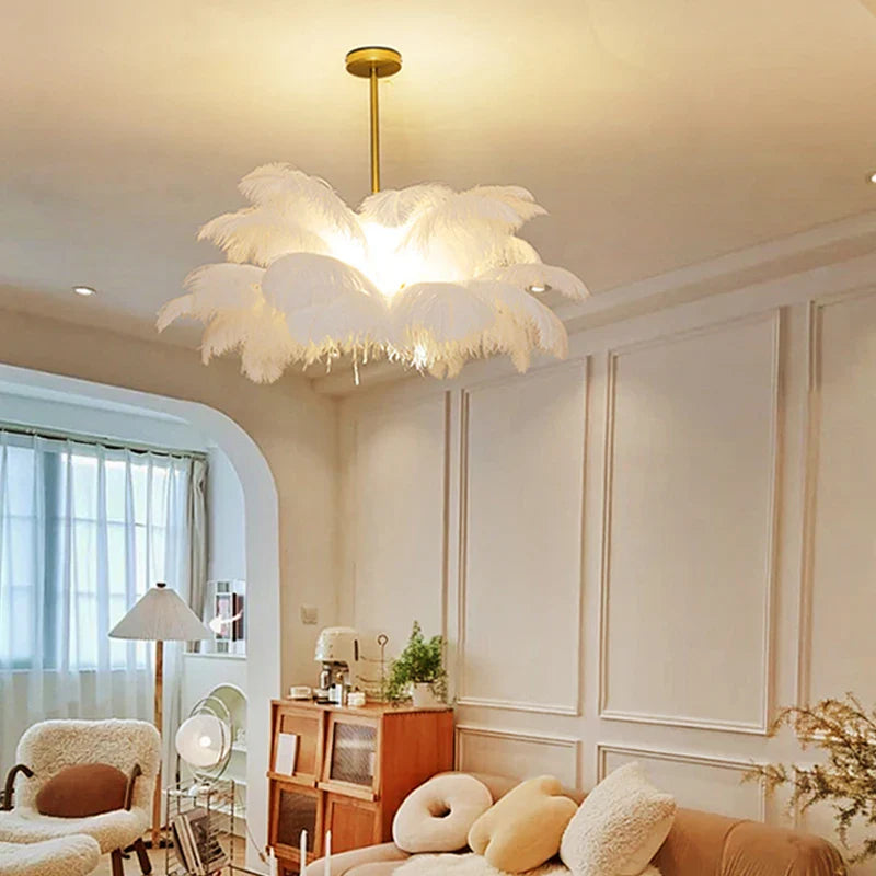 Afralia™ Nordic Ostrich Feather Chandelier LED Pendant Lamp for Loft Decor