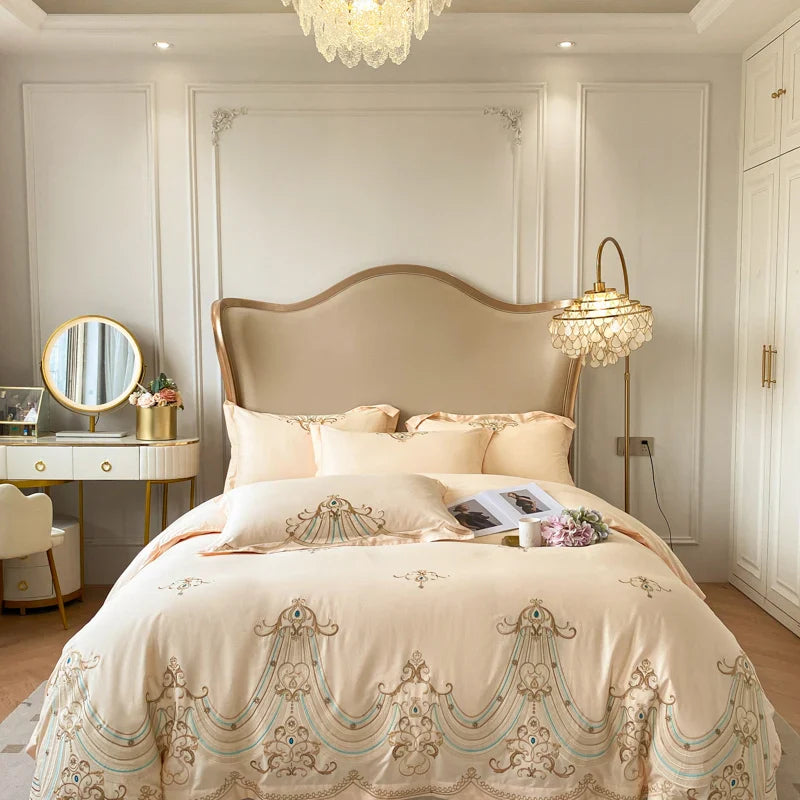 Afralia™ Luxury Embroidery Cotton Bedding Set: Duvet Cover, Sheet Set, Pillowcases