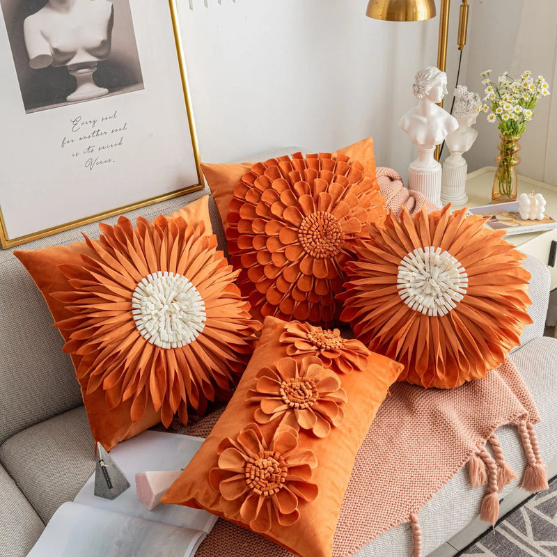 Afralia™ Small Daisy Sunflower Velvet Cushion Cover - Girl's Heart Style - Plush Home Decoration