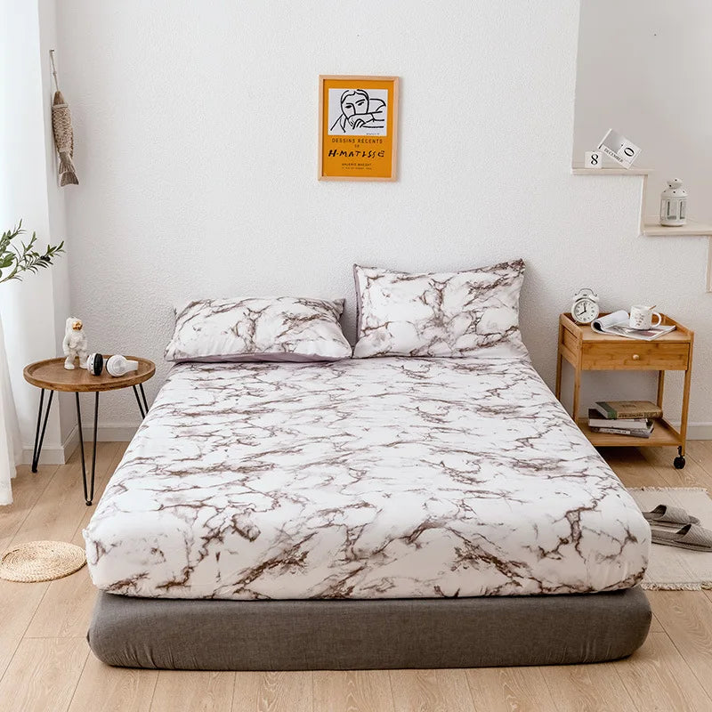 Afralia™ Nordic Marble Print Microfiber Fitted Bed Sheet - Soft & Comfortable King Size