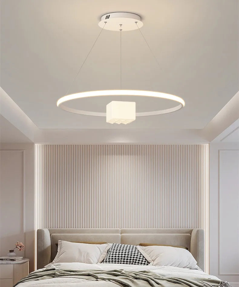 Afralia™ LED Chandelier: Modern White Hanging Light for Living Room Kitchen, Indoor Decor Lamps