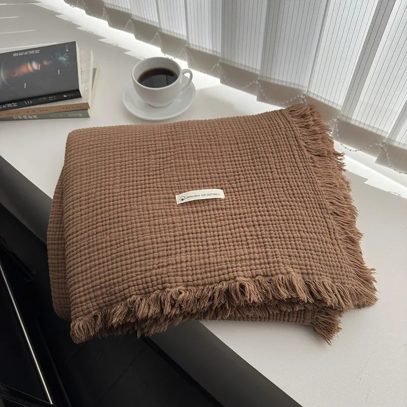 Afralia™ Summer Gauze Tassel Blanket - Soft Cotton, Single/Double Size