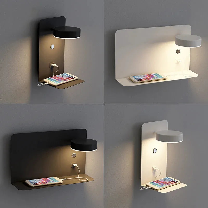 Afralia™ LED Wall Lights with Switch, USB Charging Interface for Bedroom, Living Room Decoration