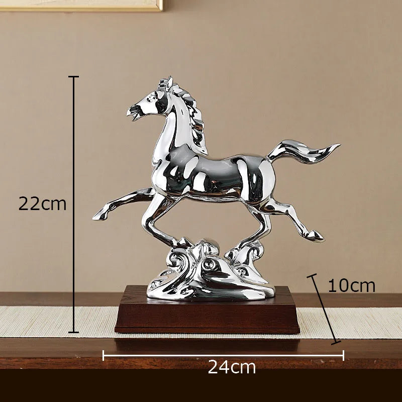 Afralia™ Golden Horse Mascot Resin Statue Artwork for Aesthetic Room Decor