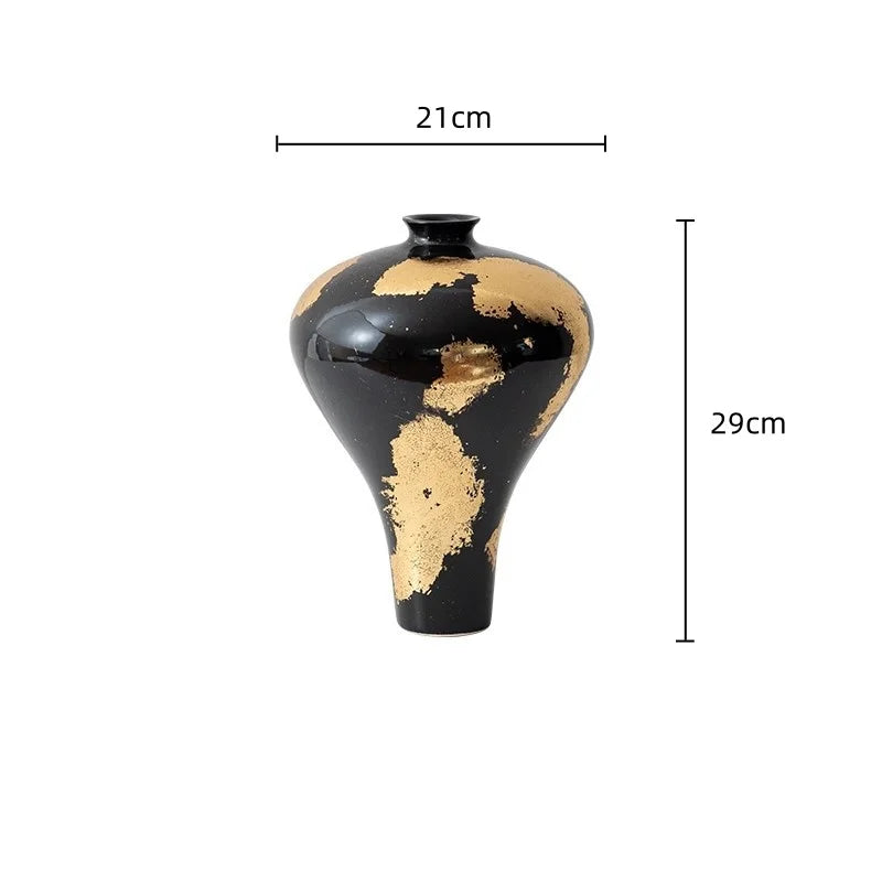 "Afralia™ Gold Foil Pattern Ceramic Vase - Handcrafted Flowerpot Terrarium Home Decor"
