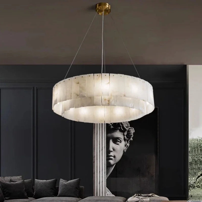 Afralia™ Full Copper Marble Pendant Lamp: Luxury Circular LED Light for Living Room