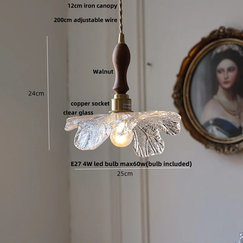 Afralia™ LED Pendant Lights Green Glass Copper Socket with Walnut Wood - Nordic Modern