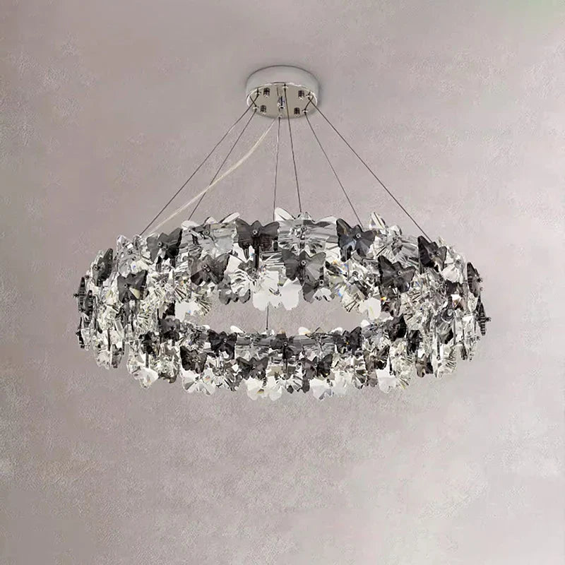 Afralia™ Luxury Circle Butterfly Crystal LED Pendant Lights - Modern Minimalism Decor