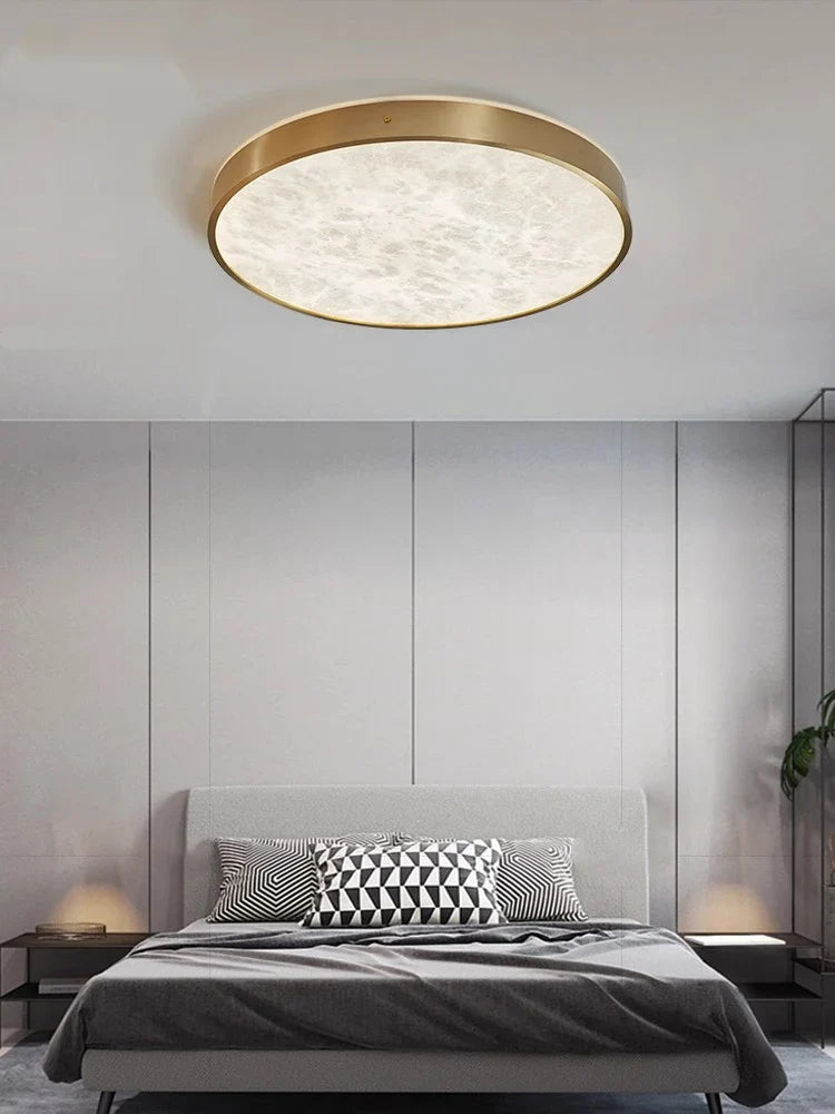 Afralia™ Round Marble Stone Ceiling Lights Elegant Copper Fixture