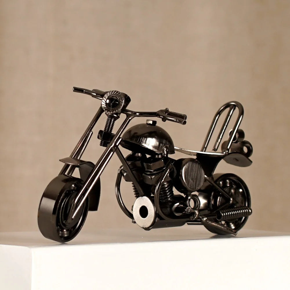 Afralia™ 14cm Retro Motorcycle Model Metal Figurine Home Decor & Toy