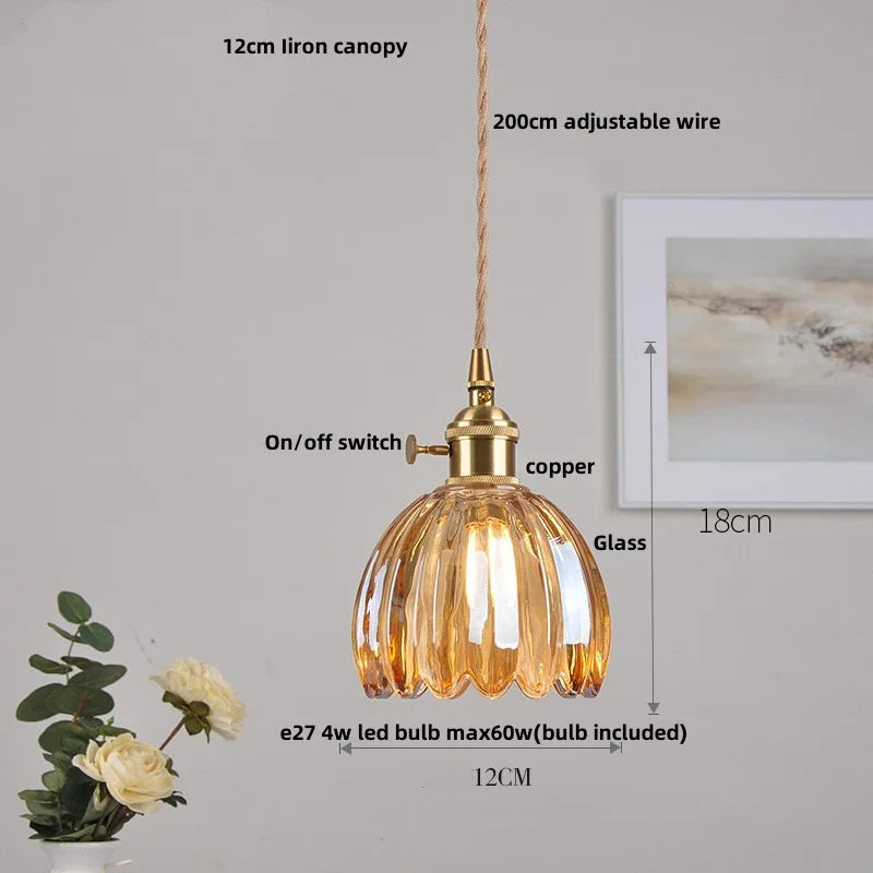 Afralia™ Nordic Flower Glass LED Pendant Lamp in Walnut Gold Copper Wood for Home Decor
