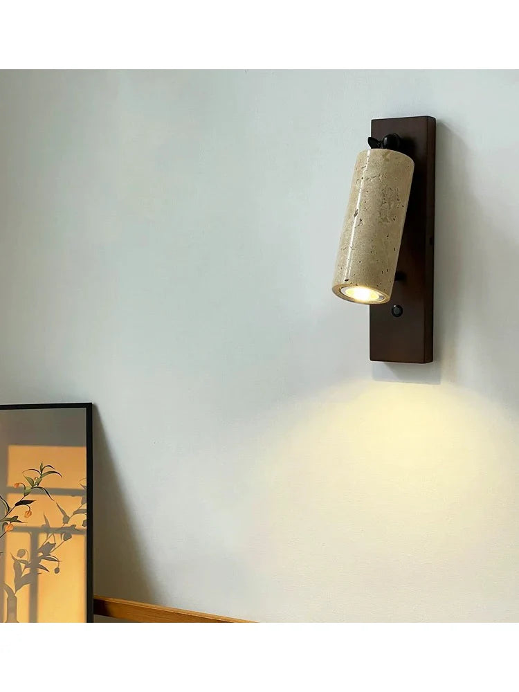 Afralia™ Stone Reading Wall Lamp: Bedside Walnut Wood Vintage Lighting, Adjustable Angle Spotlights