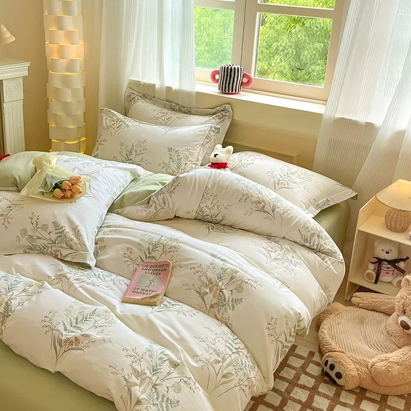 Afralia™ Fashion Flower Print Cotton Duvet Cover Set for All Seasons