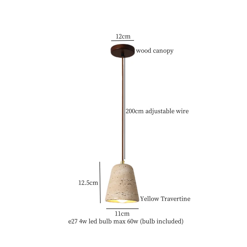 Afralia™ Japanese LED Hanging Lamp Yellow Travertine Pendant Lighting for Bedroom and Dining Room