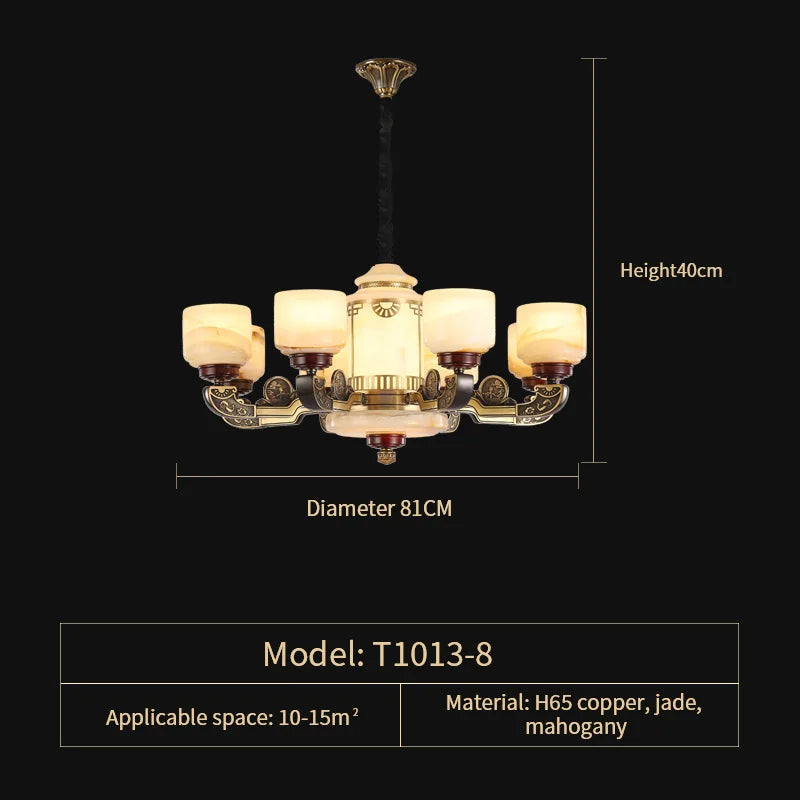 Afralia™ Natural Jade Copper Chandelier Modern Duplex Building Zhongshan Lamps