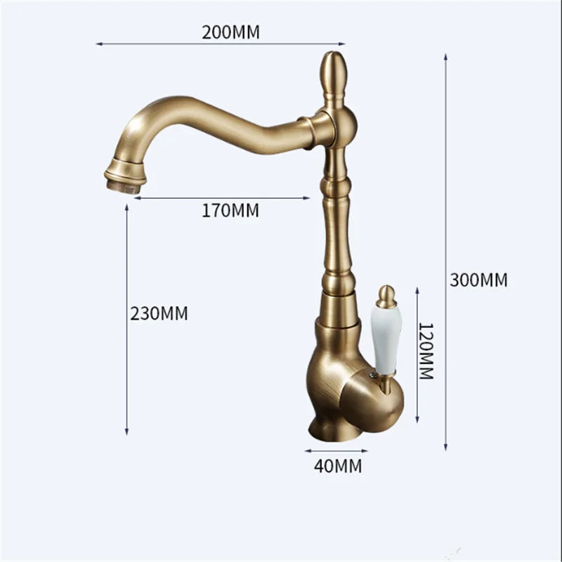 Afralia™ Antique Bronze Basin Faucet Hot & Cold Brass Bathroom Sink Lavatory Kitchen Faucet