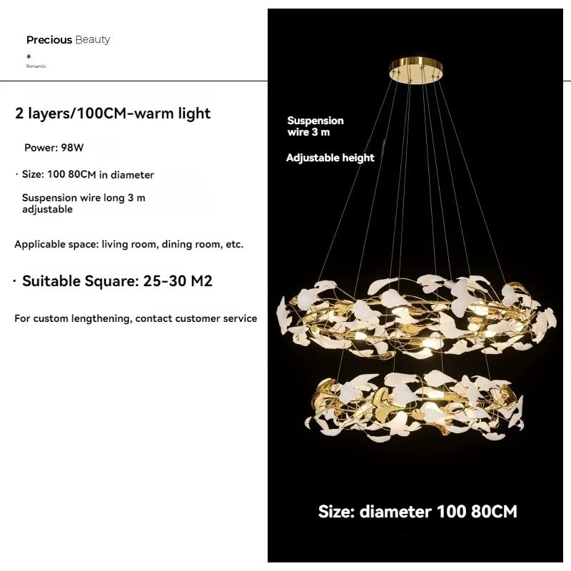 Afralia™ Ginko Leaf Staircase Chandelier for Loft Stairway - Large Chandeliers for High Ceilings