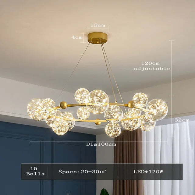 Afralia™ Golden Ring Glass Ball Chandelier with Remote Control for Living Dining Room
