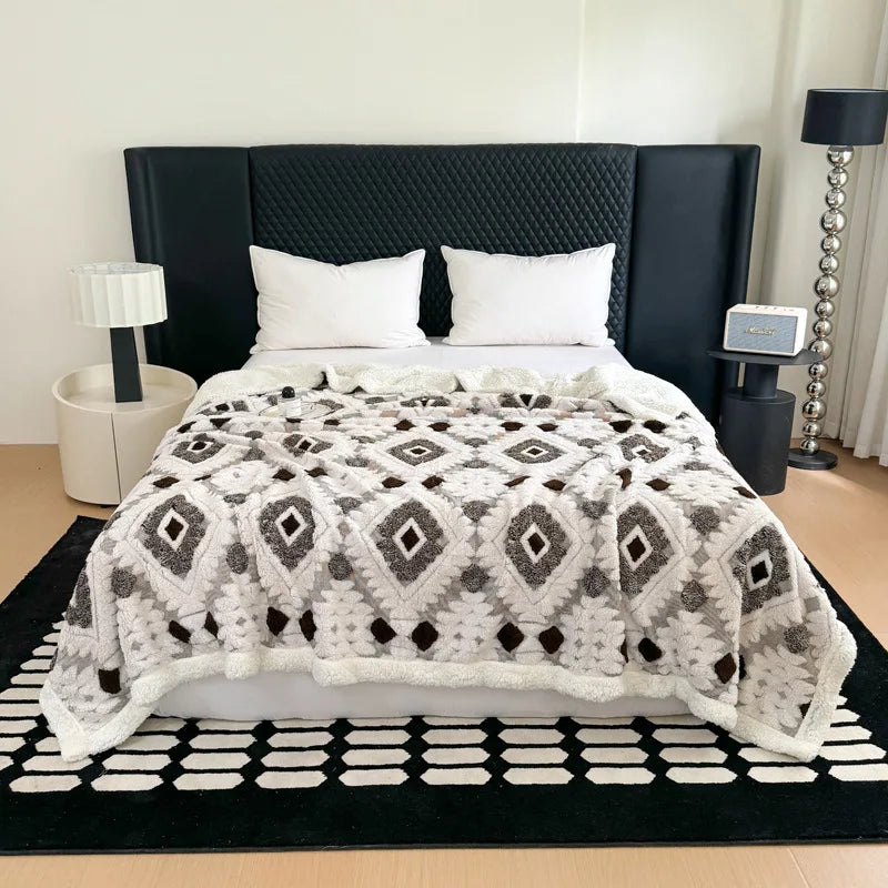 Afralia™ Luxury Jacquard Lamb Fleece Blanket | Soft Double-Layer Sofa Cover