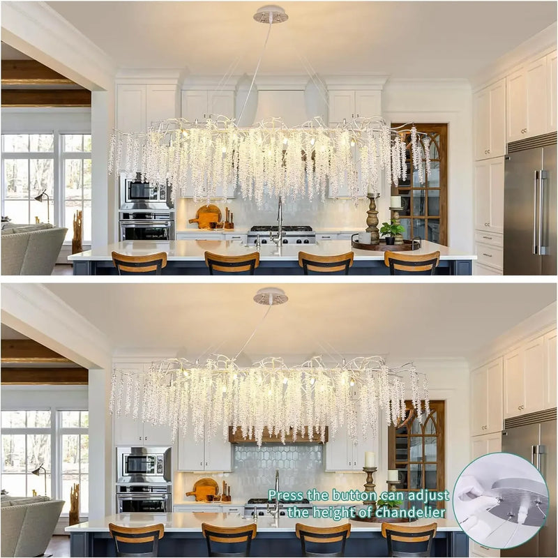 Afralia™ Silver Crystal Branch Chandelier | Round 30cm Pendant Lights